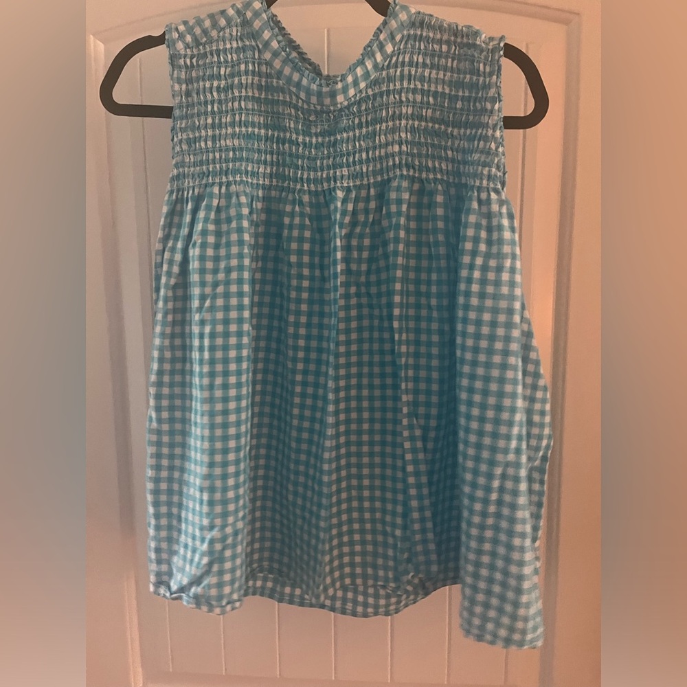 Crown and Ivy sleeveless babydoll style top. Turquoise and white gingham. Sz 3X